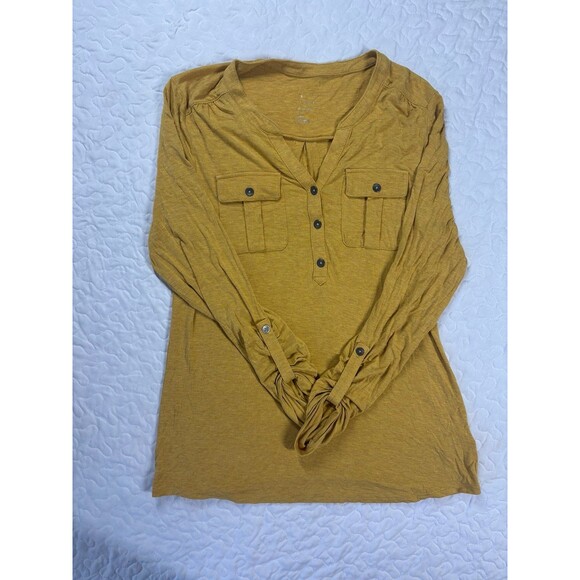 A New Day Yellow Gold Half Button Long Sleeve Blouse Size Small - Picture 1 of 4